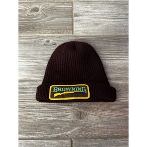 Browning Kids Knit Beanie Hat Burgundy Patch Logo Winter Warm